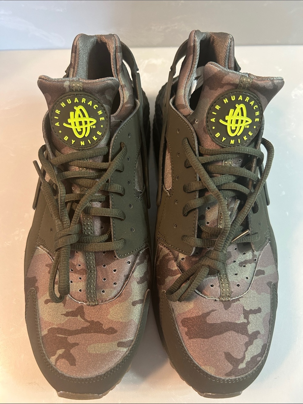 Nike Camo Air Huarache Sneakers - Olive Green & Neon Yellow